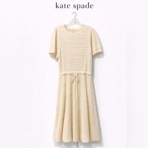 LIKE NEW Kate Spade Cream off-White Eyelet Cutout Knit Short Easter Dress Size M